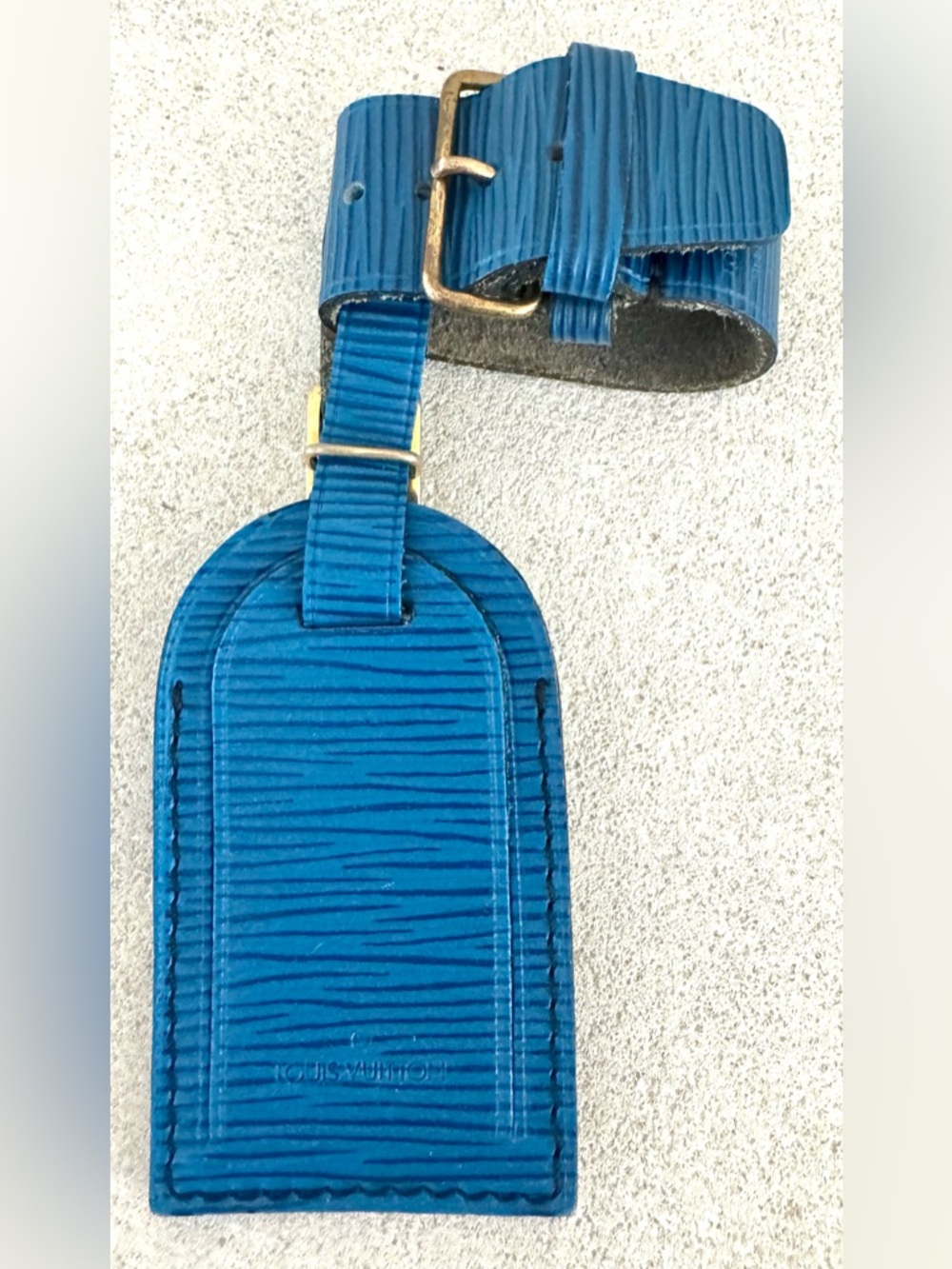 LOUIS VUITTON Epi Leather Luggage Tag & Strap Royal Blue 2-Piece